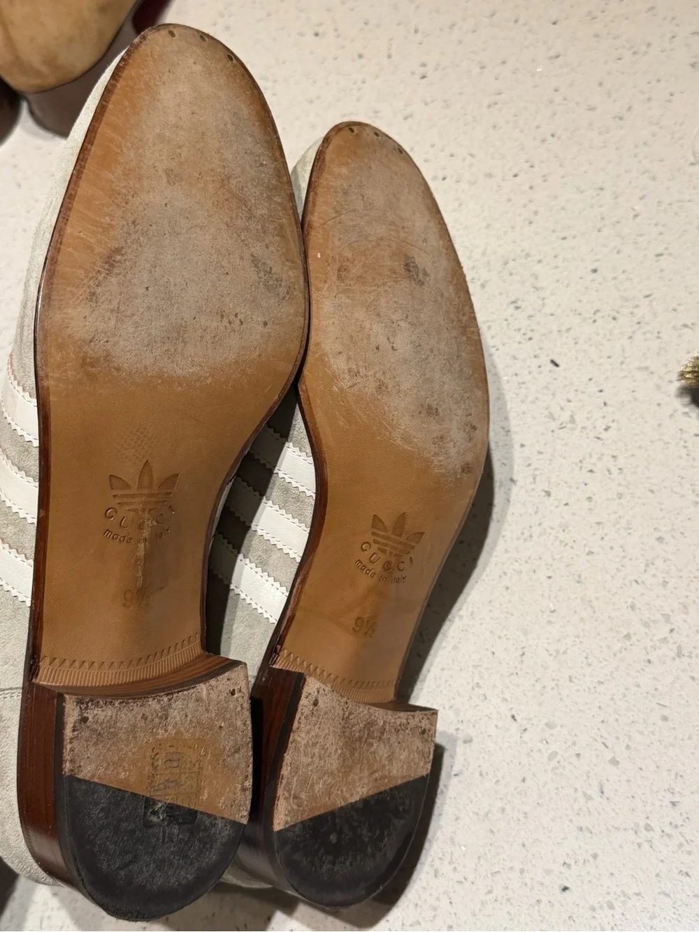 Gucci Men's Suede Horsebit Loafers in Light Gray with Green-Red Web